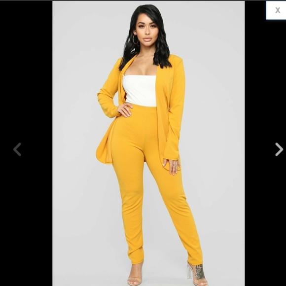mustard pantsuit